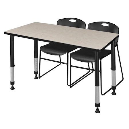 Regency Regency Kee 48 x 24 in. Adjustable Classroom Table- Maple & 2 Zeng Stack Chairs- Black MT4824PLAPBK44BK